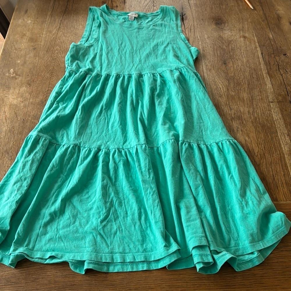 J. Crew Tiered Dress Swing Sleeveless Short 100% Cotton Sundress Teal Mint Green